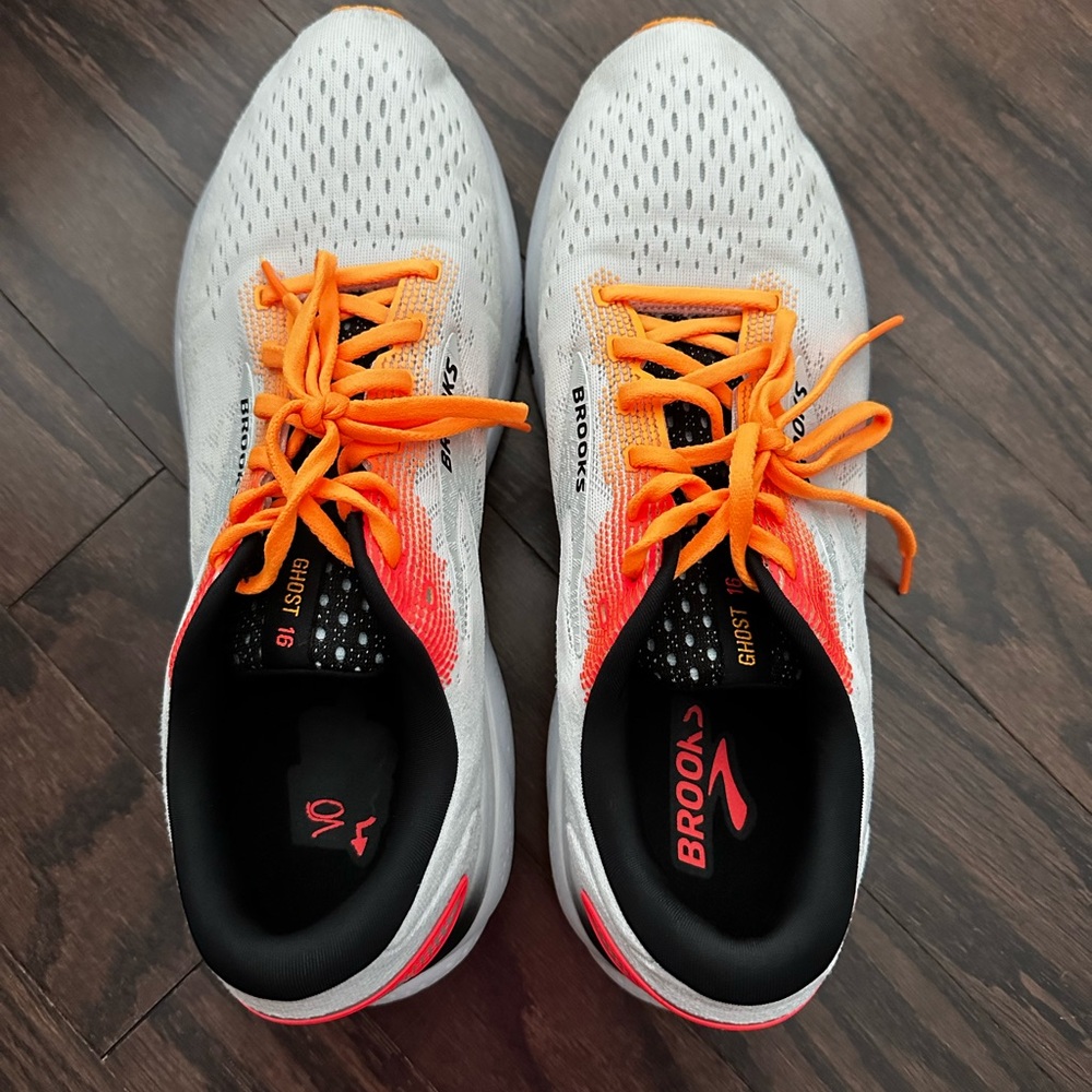 Brooks Ghost 16 Men's Shoes - White with Orange Highlights